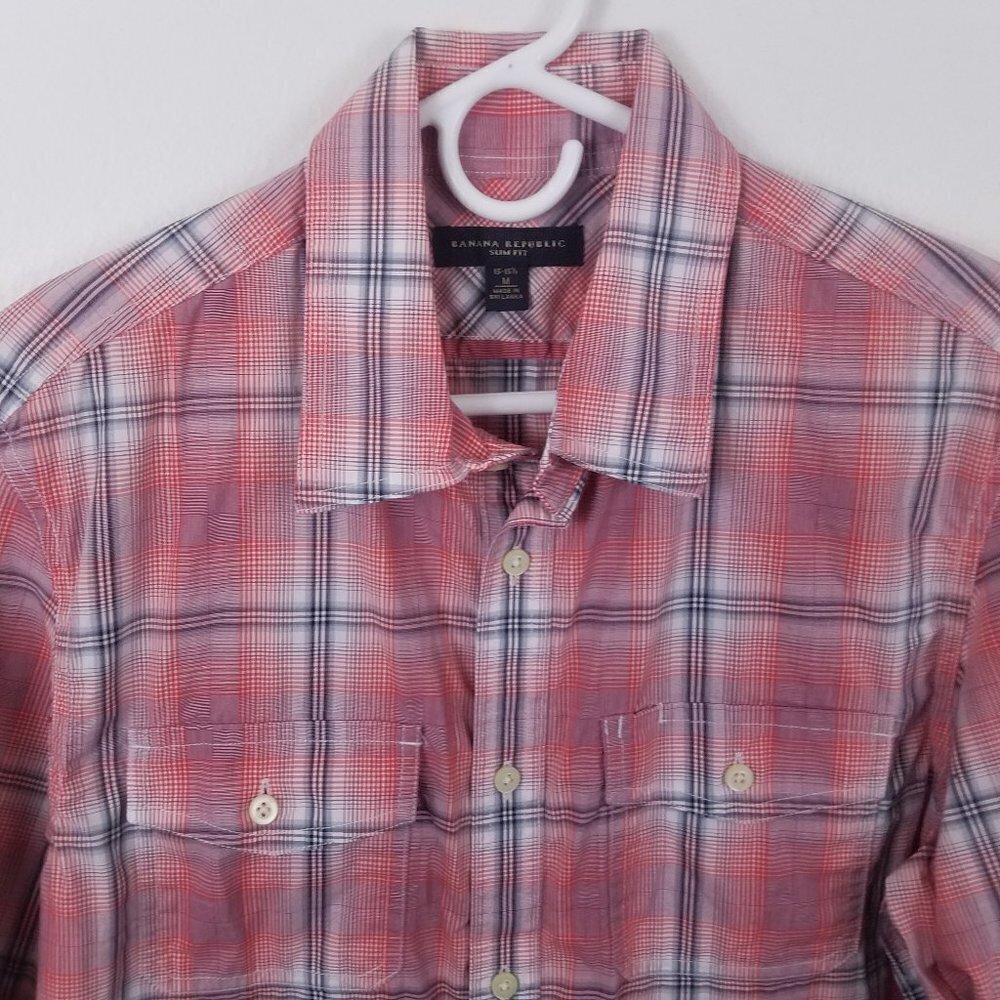 Banana Republic Medium Slim Shirt Button Up Plaid